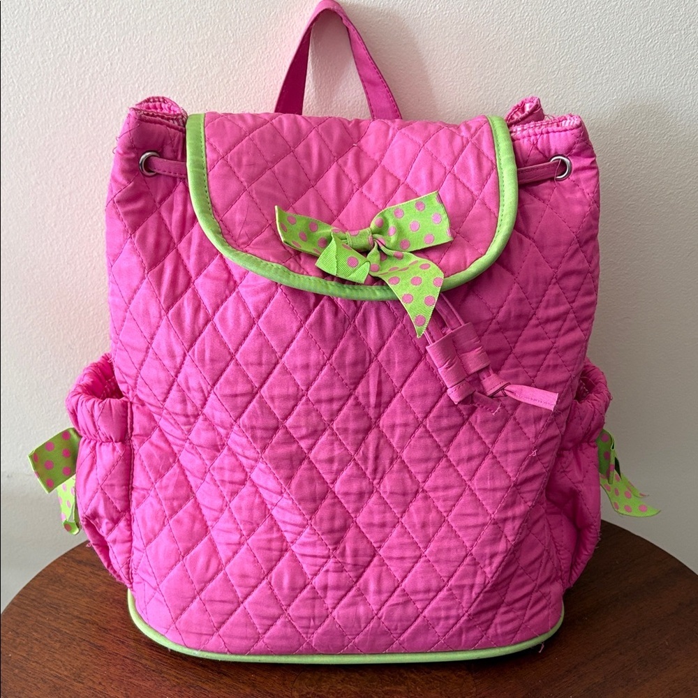 Belvah  Pink Quilted Backpack Kelly Green Accents  zipper straps for sling bag